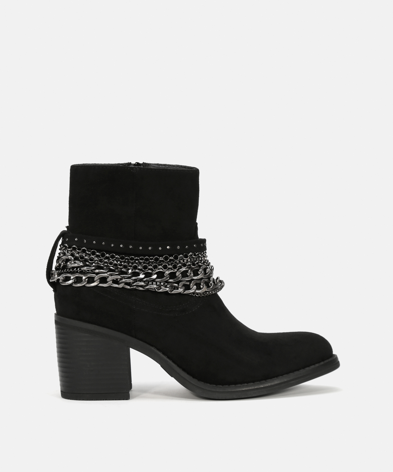 Botins pretos salto adorno corrente image number null